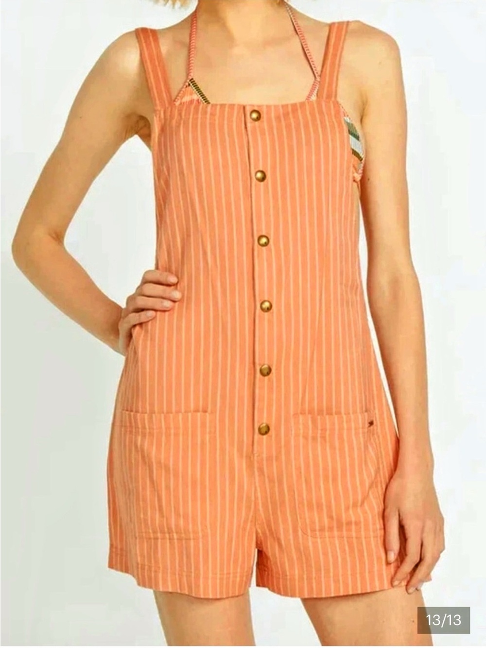 Volcom stone strut pocket romper sand striped XL new overalls - Picture 2 of 11